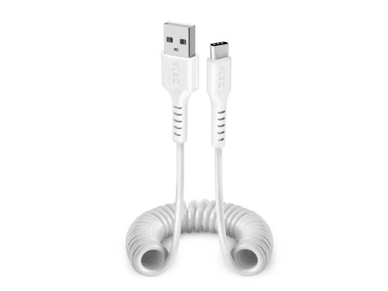 SBS data- og opladning spiralkabel USB 2.0 - USB C. 17-100 cm - Hvid