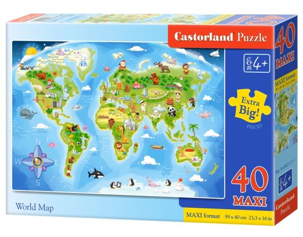 Castorland World Map 40 Pcs, 40 Stk, Tegnefilm, 4 År