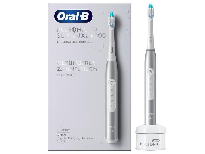 Oral-B Pulsonic Slim Luxe 4000, Erwachsener, Schallzahnbürste, Tägliche Pflege, Sensibel, Für Weiße Zähne, 62000 Bewegungen Pro Minute, Platin, 2 Min