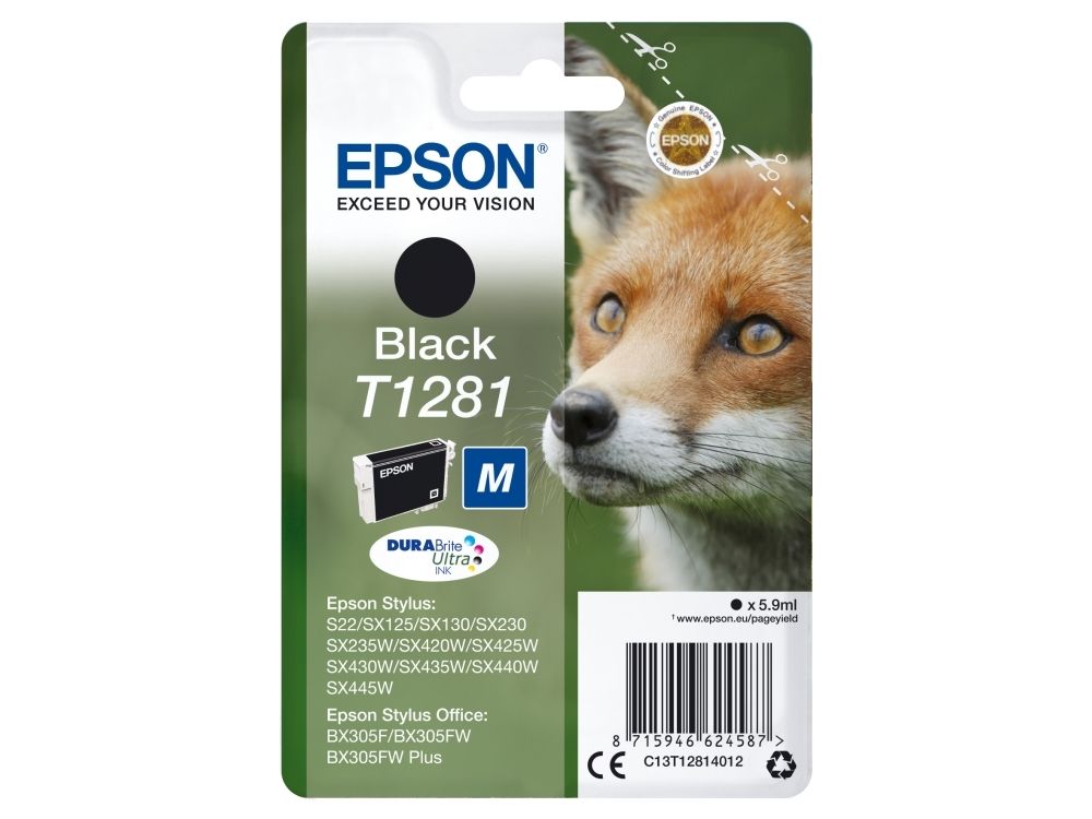 Epson T1281 - 5.9 Ml - Sort - Original - Blister - Blækpatron - For Stylus S22, Sx130, Sx230, Sx235, Sx430, Sx435, Sx438, Sx440, Sx445 Stylus Office