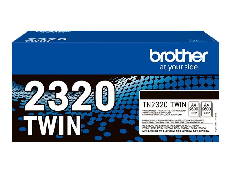 Brother TN2320 TWIN - 1 pakker ( 2 stk) - Højtydende - sort - original - tonerpatron - for Brother DCP-L2500, L2520, L2560, HL-L2300, L2340, L2360, L2365, MFC-L2700, L2720, L2740