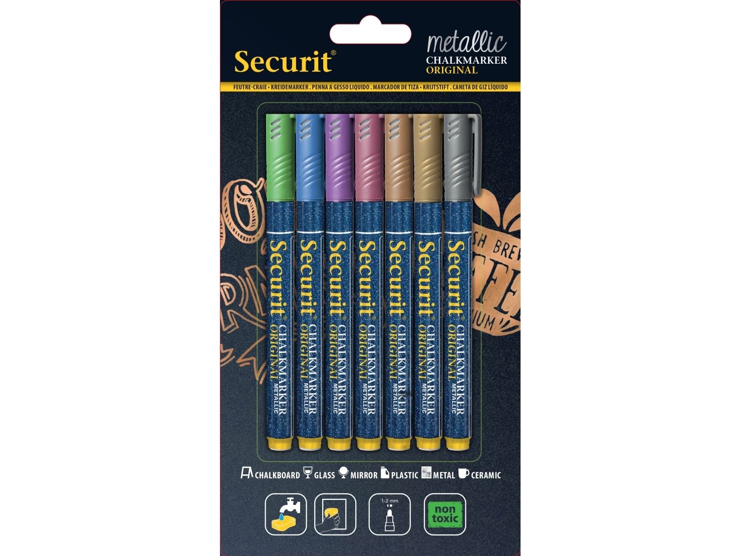 Securit® original kridtmarker sæt med syv metalfarver