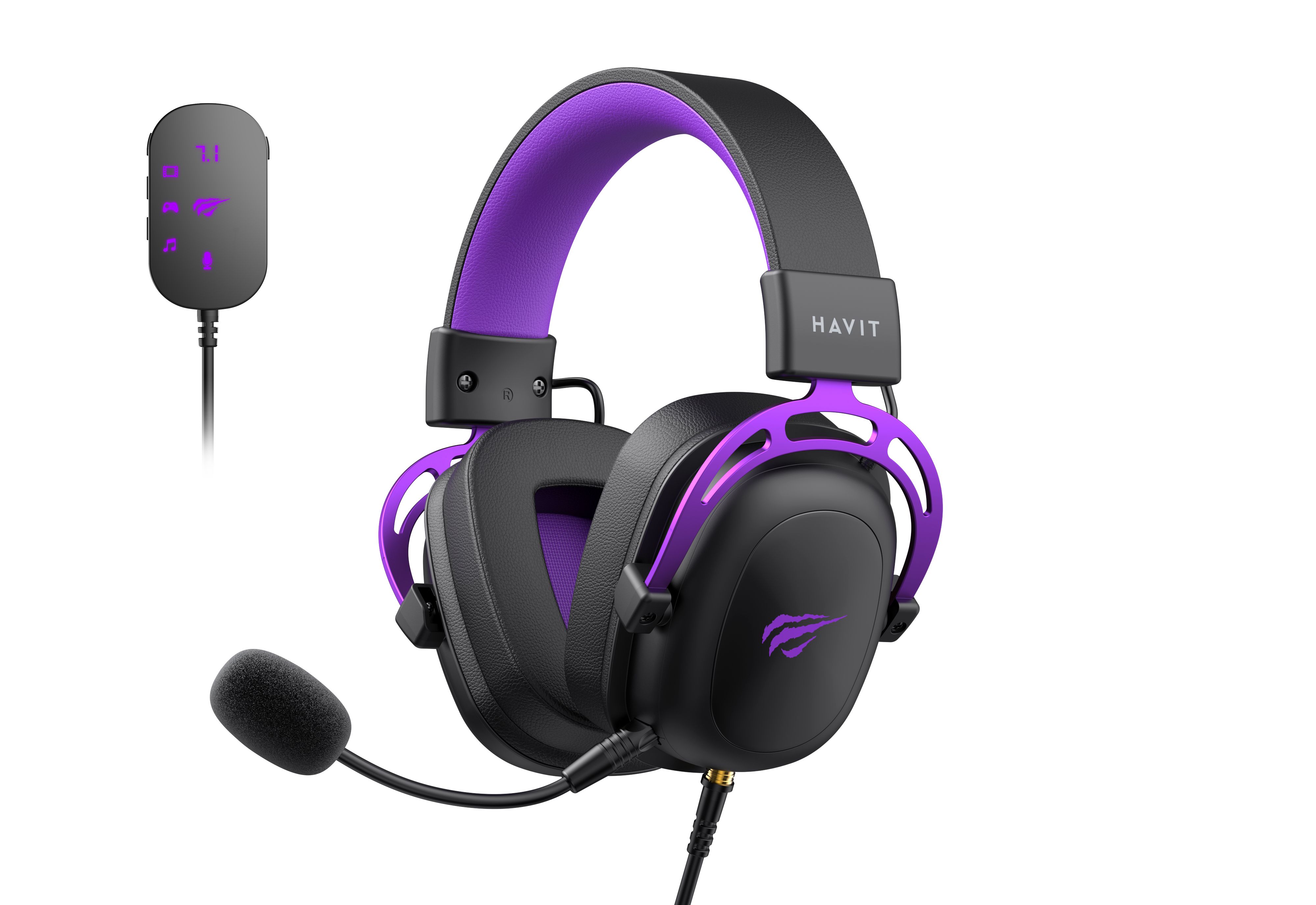 Havit H2002c+U, Kabelgebunden, Gaming, 20 - 20000 Hz, 301 G, Kopfhörer, Schwarz, Violett