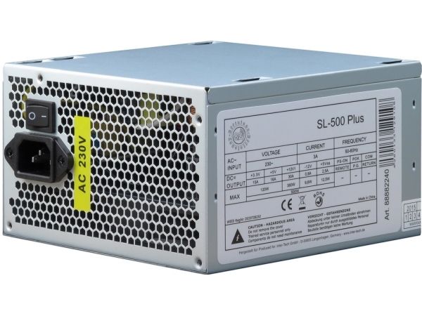 Inter-Tech Sl-500 Plus - Strømforsyning (Intern) - Atx12v 2.4 - Ac 230 V - 500 Watt - Aktiv Pfc