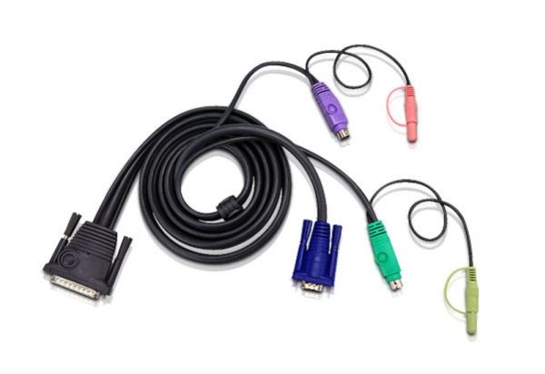 Aten - Tastatur- / Mus- / Video- / Lydkabel - Ps/2, Hd-15 (Vga), Mono-Ministik, Stereo Mini-Jackstik (Han) Til Db-25 (Han) - 1.8 M - Sort - Für Maste