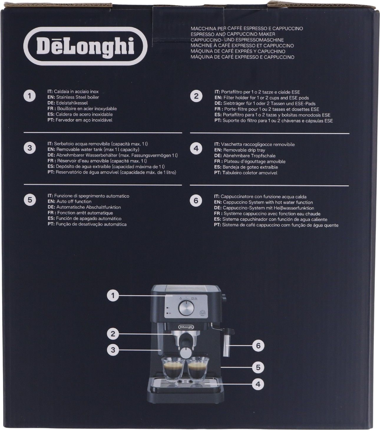 De'longhi Stilosa Ec260.Bk - Kaffemaskine Med Mælkeskummer - 15 Bar - Sort/Rustfrit Stål