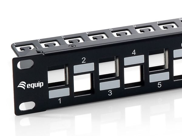 Equip 24-Port Keystone Cat.6A Geschirmtes Patch Panel, Schwarz, Cat6a, Schwarz, Rackeinbau, 1U, 90 Mm, 482 Mm