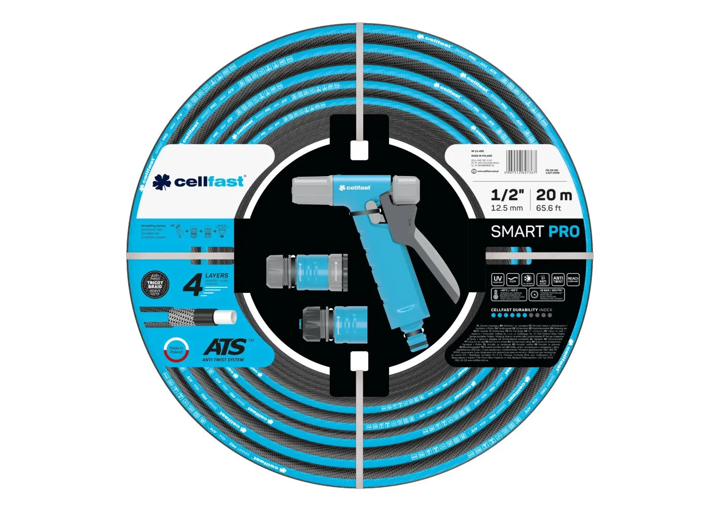 Cellfast Vandingssæt 20m SMART PRO ATS 1/2 (Ø12,5mm) 25bar, -20/+60 grader | Trädgården - Bevattning av trädgårdar - Bevattningssystem | GameStuff