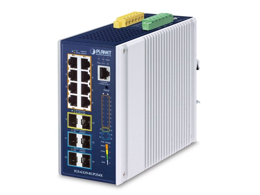 Planet Industrial L3 8-Port, Managed, L3, Gigabit Ethernet (10/100/1000), Vollduplex, Power Over Ethernet (Poe), Wandmontage