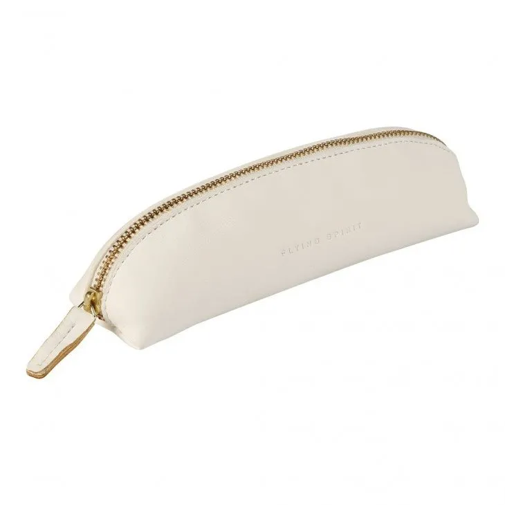 Flying Spirit Læderpenalhus Oval Hvid 18x4x4cm