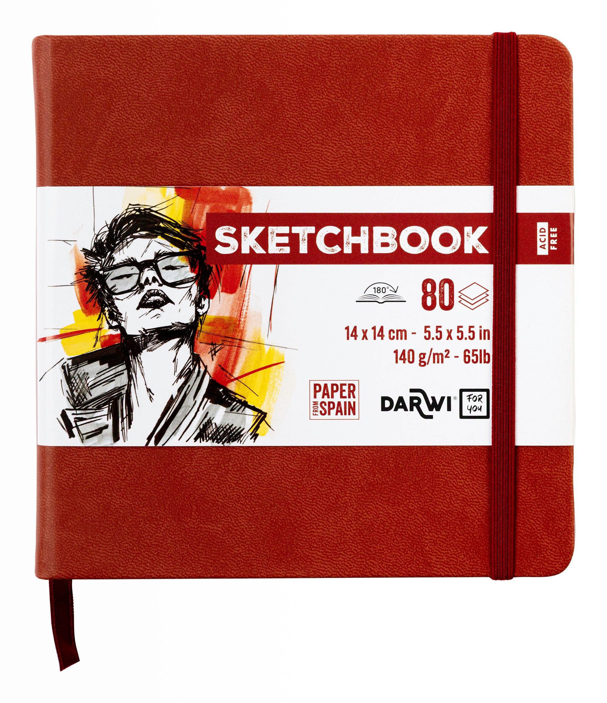 Darwi Skizzenbuch, Terrakotta-Einband (14X14cm) 80 Blatt Weißes, 140G Schweres Skizzenpapier, Kunstledereinband, Gummiverschluss Und Lesezeichen (Han