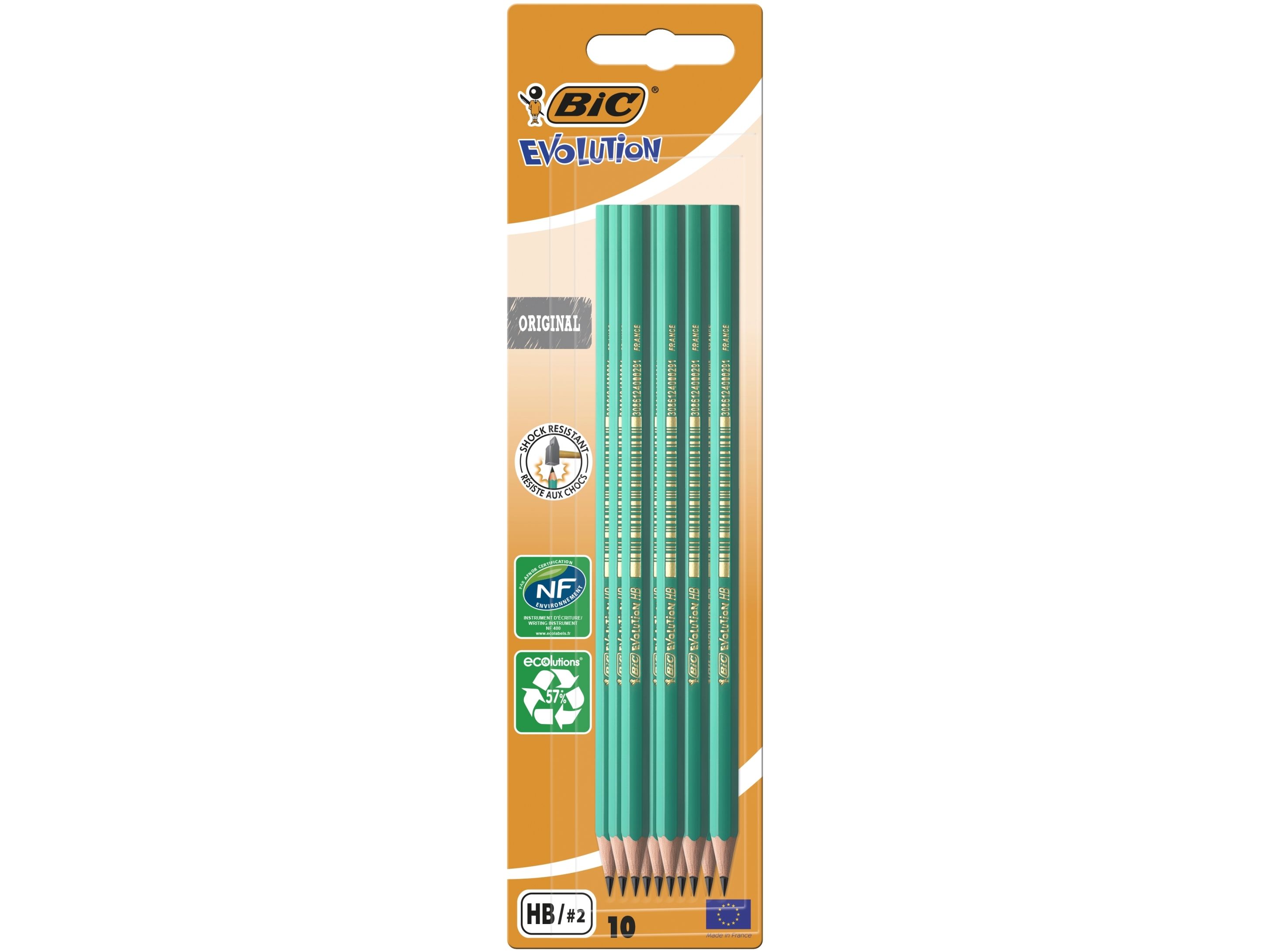 Bic Evolution Original, Graphitstift, Grün, Holz, Hexagonal, Grau, 0,35 Mm
