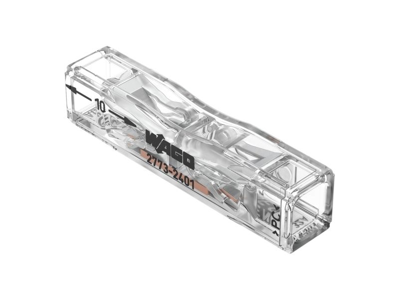 Wago Fjedersamlemuffe 2x4mm 2 PUSH WIRE Inline Transparent 2773-2401. Pakke á 100 stk.