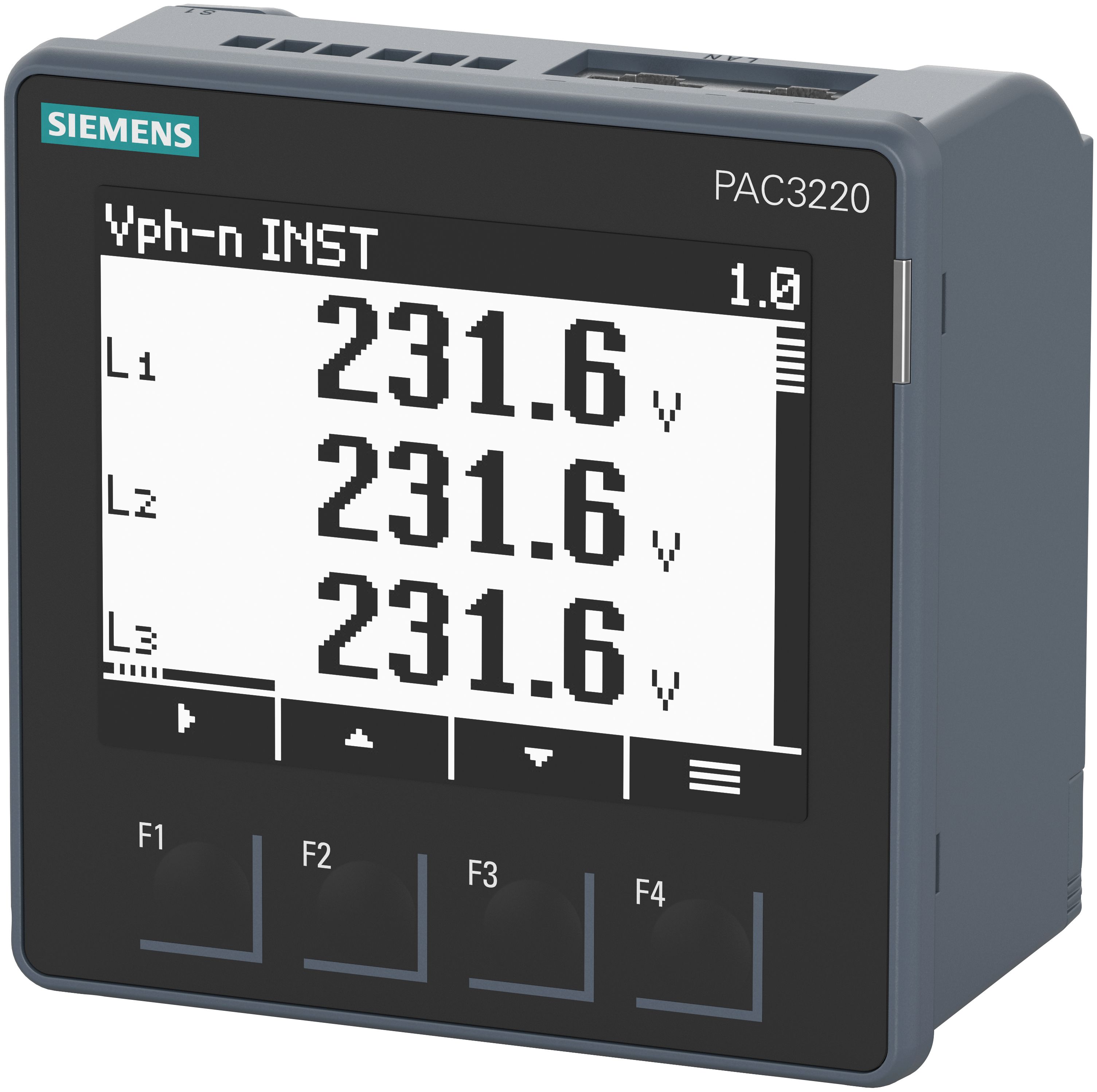 Siemens 7KM3220-1BA01-1EA0, Spænding, Strømeffektivitet, Power frequency, Nuværende strøm, Reactive power, Pulstæller, 96 mm, 424,5 g, 58 mm, 96 mm, 96 mm