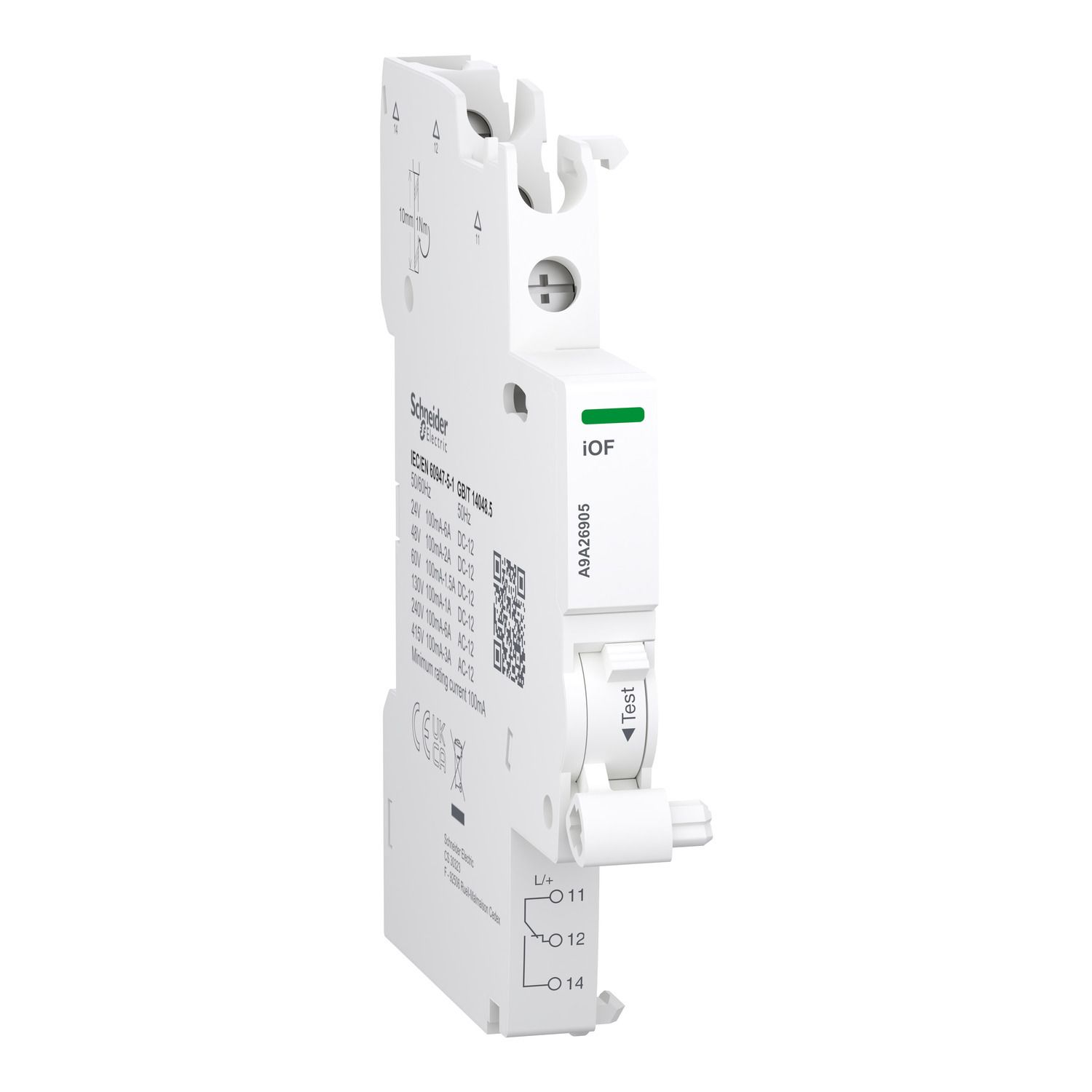 Schneider Acti9 Signal kontakt iOF 1OC 100mA til 6A for iC60 Dobbelt terminal skrueklemme top, 24...415V AC & 24130V DC
