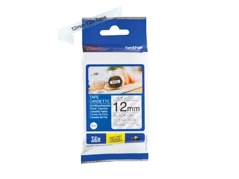 Brother Tze-131S - Sort På Transparent - Rulle (1,2 Cm X 4 M) 1 Kassette Lamineret Bånd - For Brother Pt-D210, D600, H110 P-Touch Pt-1005, D450, D