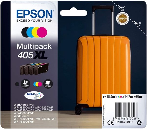 Epson 405Xl Multipack - 4 Pakker - Xl - Sort, Gul, Cyan, Magenta - Original - Blækpatron - For Workforce Wf-7310, 7830, 7835, 7840 Workforce Pro Wf-