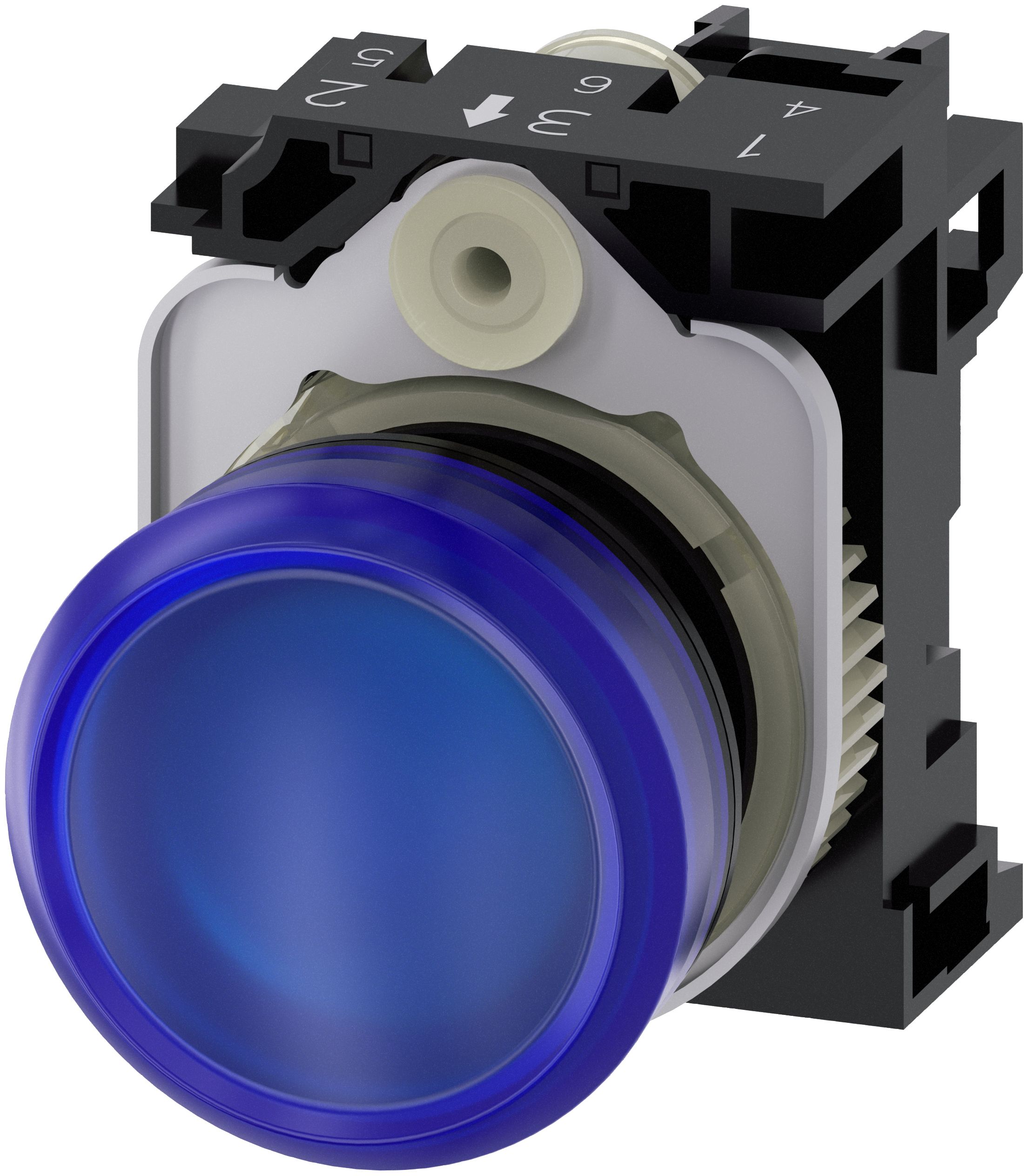Siemens 3SU1106-6AA50-1AA0 lysindikator, 22 mm, rund, blå linse, IP67, IP69K, 43 g, 80 mm, 50 mm, 30 mm