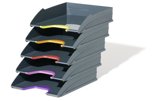 Brevbakke, Durable Varicolor Tray, Sæt Med 5 Brevbakker, Sort/Ass.
