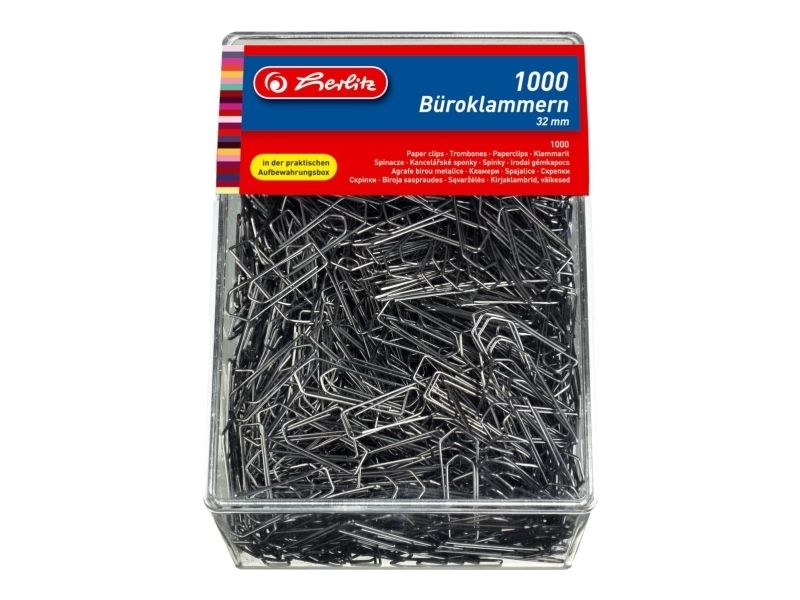 herlitz papirclips, af metal, galvaniseret, 32 mm Indhold: 1.000 stk. i plastæske (8859100)