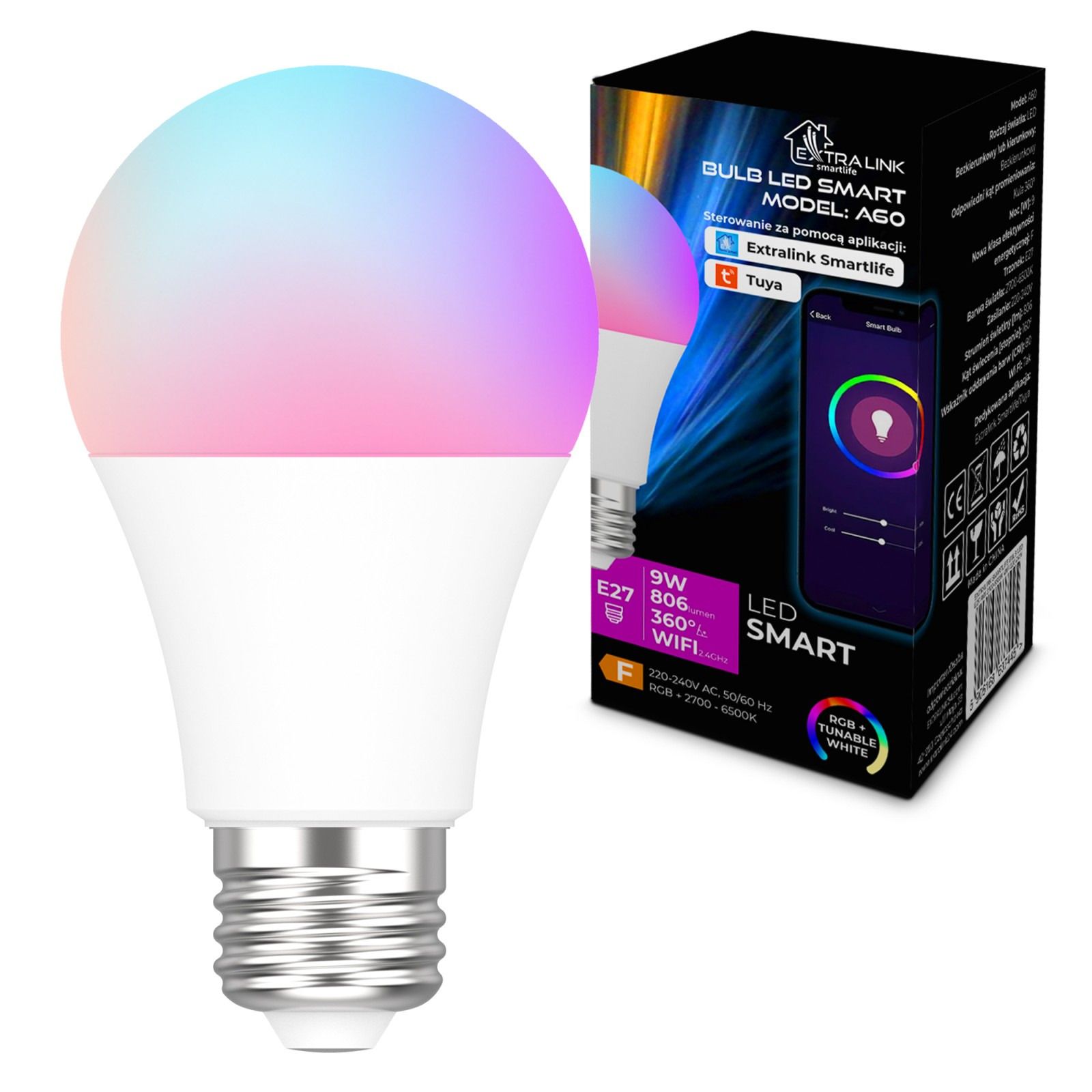Extralink Smartlife Żarówka Led E27 A60 2700-6500K Wifi 220-240V