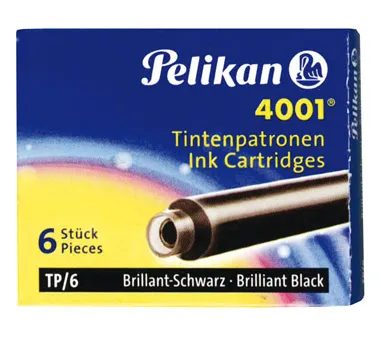 Pelikan 4001 TP/6 - Bläckptron - briljant svart - 0.8 ml - paket med 6 (short) | Skrivredskap - Kulspetspennor & Reservoarpennor - Rullpennor | GameStuff