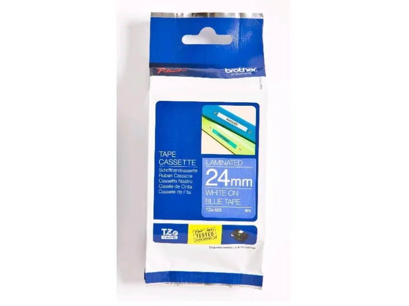 Brother TZe-555 - Vit på blå - Rulle ( 2,4 cm x 8 m) 1 kassett(er) bandlaminat - för Brother PT-D600 P-Touch PT-D800, P900, P950 P-Touch Cube Plus PT-P710 | Papper & Emballage - Märkning - Etiketter och Tejp | GameStuff