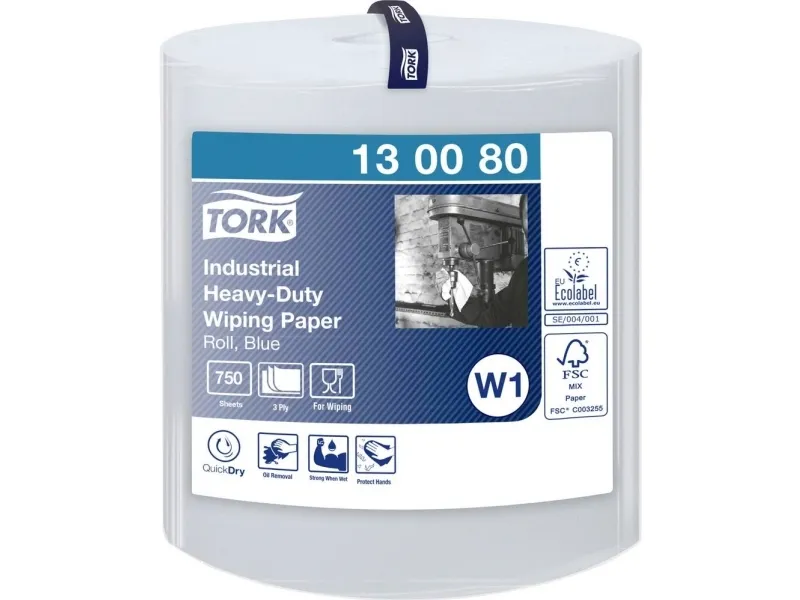 Tork Ekstra Kraftig 130080 aftørringsrulle blå 3 lag 255 meter 750 ark W1 | Aftørringsruller | 750 ark | EU-Blomsten