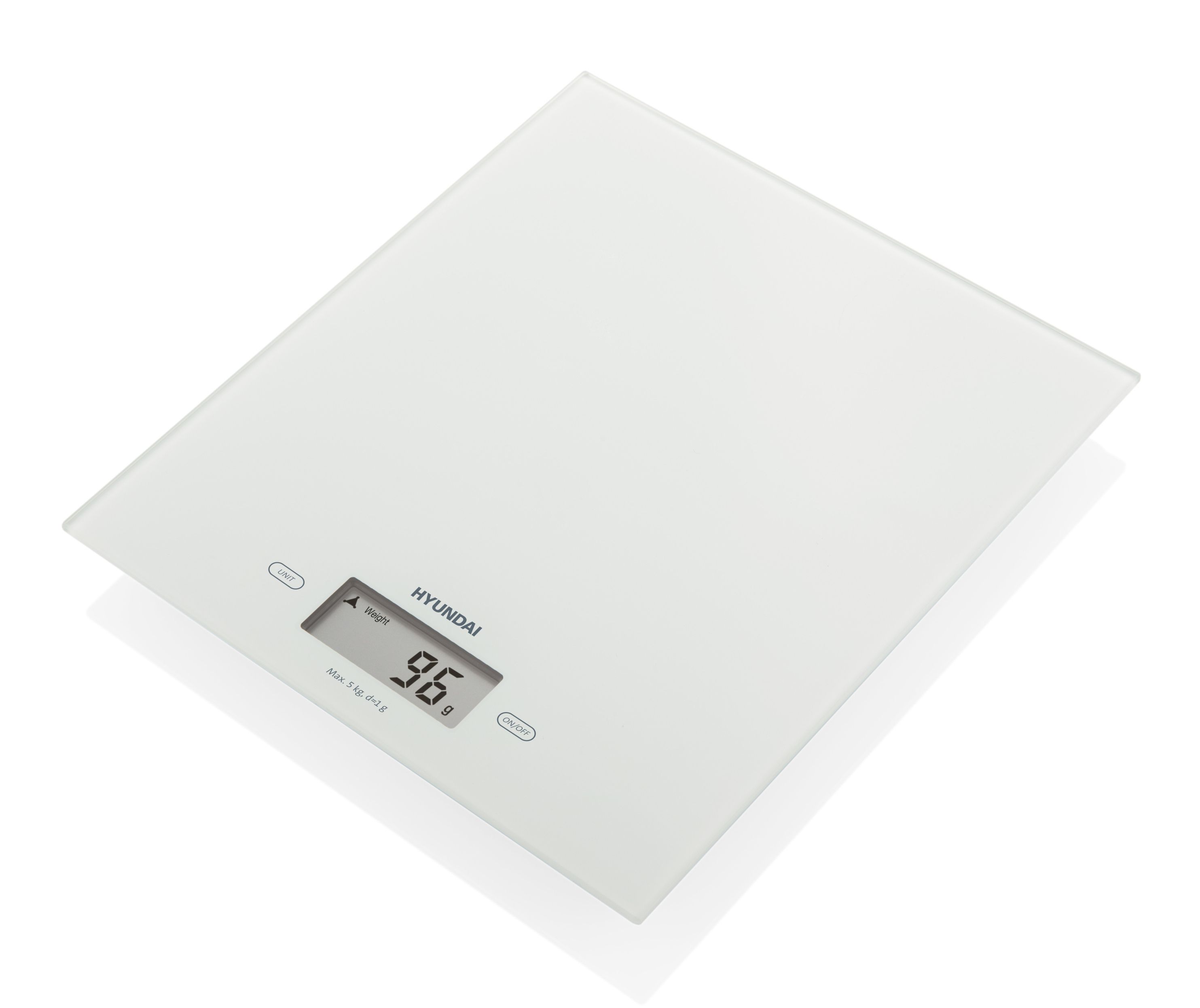 Hyundai KVE 893, Elektronische Küchenwaage, 5 kg, 1 g, Weiß, Glas, Arbeitsplatte