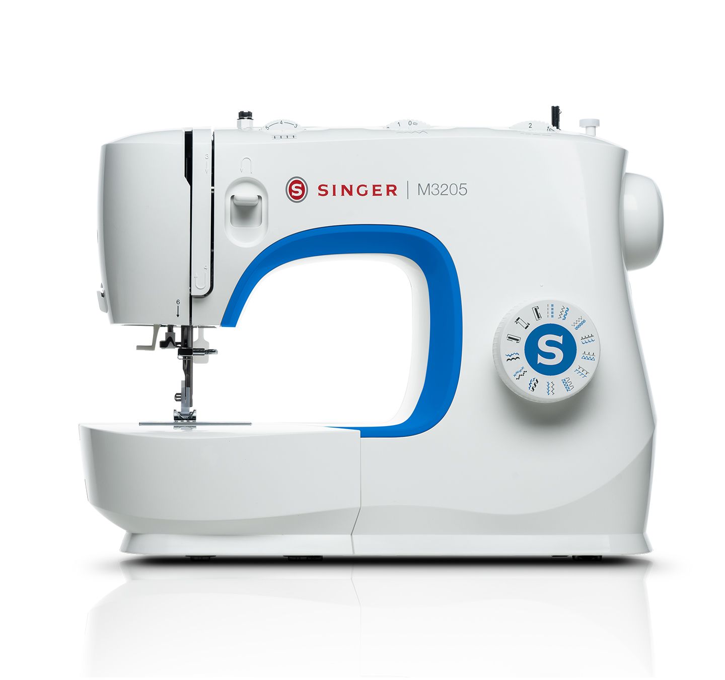 SINGER M3205, Blå, Hvid, Semi-automatisk symaskine, Syning, 4 trin, Løftestang, Dreje, Elektrisk