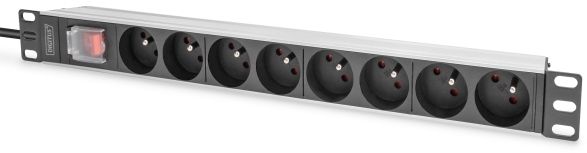 Digitus - Stikdåse (Rackversion) - Aluminiumsprofil Og Kontakt - Ac 250 V - 4000 Watt - Input: Power Cee 7/7 - Output-Stikforbindelser: 8 (8 X Cee 7/
