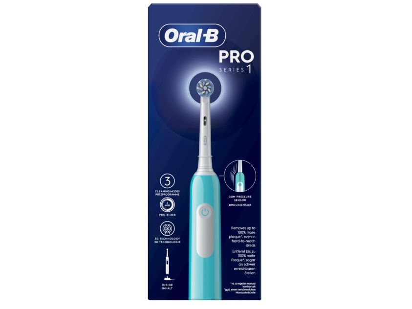 Oral-B Pro 1 Sensitive Clean, Voksen, Roterende, Pulserende Tandbørste, Daglig Pleje, Sensitiv, Blegning, 20000 Omdrejninger Pr. Minut, Blå, 8800 Omd