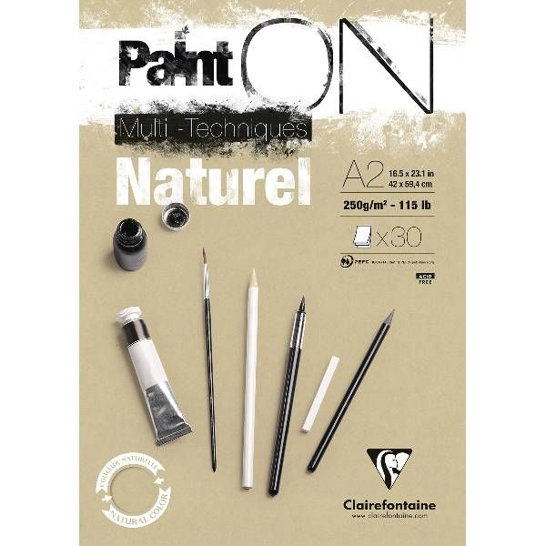 Paint-On Blok A2 250gram 30 arkbrunt/naturel papir, multi teknik, toplimet