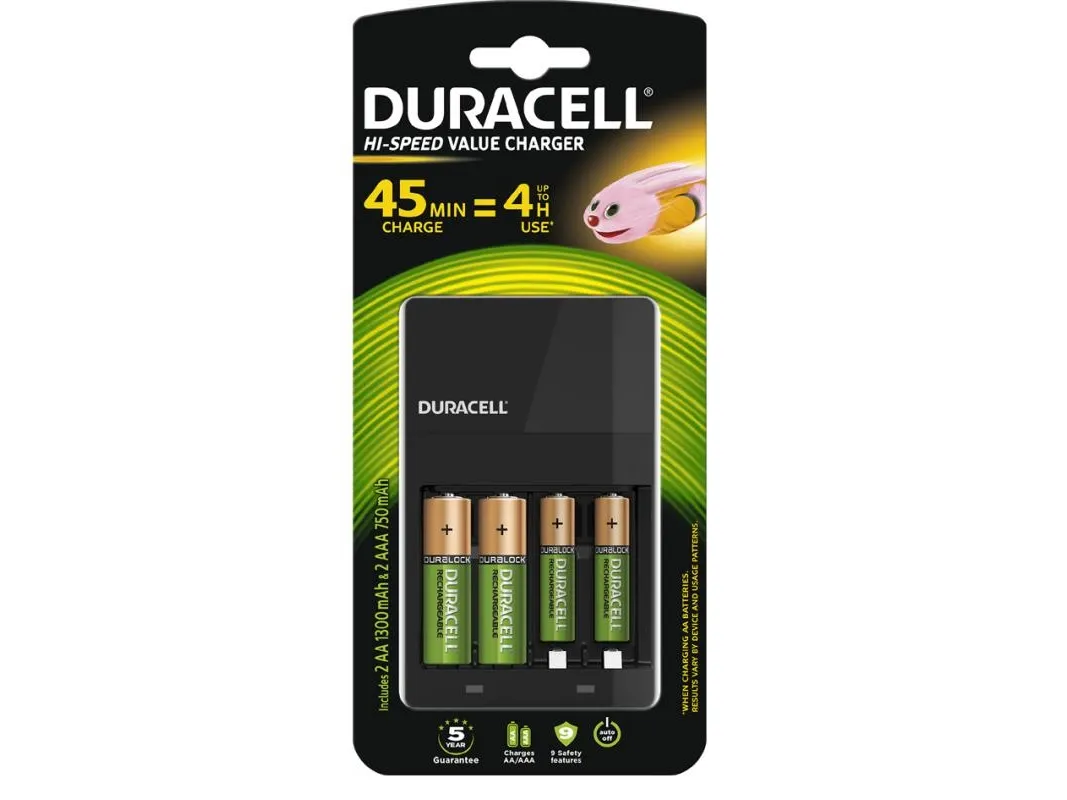 Duracell CEF14 - 4 h batteriladdare - (för 4xAA/AAA) - med 2 x AA 1300 mAh batterier och 2 x AAA 750 mAh | EL Artiklar - Batteri - AA-batterier | GameStuff