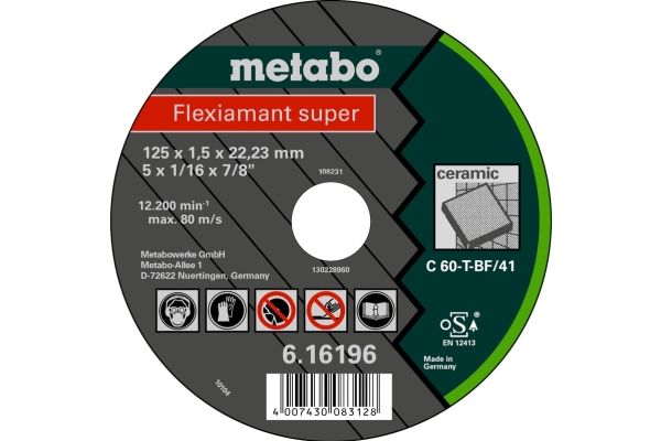 Metabo 616196000, Skæreskive, Fladcenter, Keramisk, Alle mærker, 12,5 cm, Sort billede
