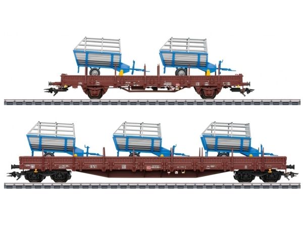 Märklin DB Freight Car Set Era VI, Model af godsvogn til jernbaner, Monteringssæt, HO (1:87), Two different design German Railroad, Inc. (DB AG) stake cars, Dreng/Pige, Blå, Brun, Grå