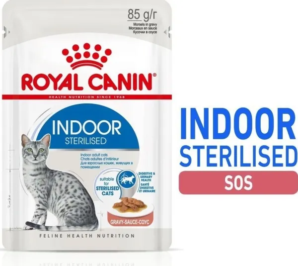 Royal Canin Indoor Sterilized, Vuxen, Alla raser, Kött, Grönsaker, 12x85 g | Sällskapsdjur - Katt - - Blötfoder katt | GameStuff