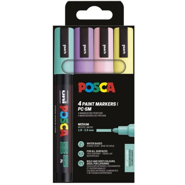 POSCA PC-5M 4st Pastellfärger | Skrivredskap - Märkpennor - Permanent Marker | GameStuff