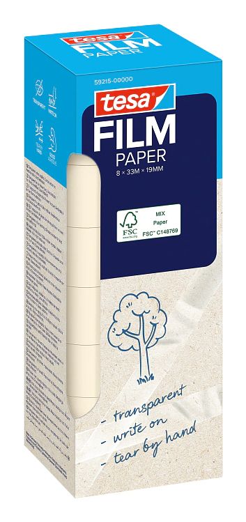 TESA tesafilm PAPER, 33 m, Transparent, Papir, 19 mm, 8 stk