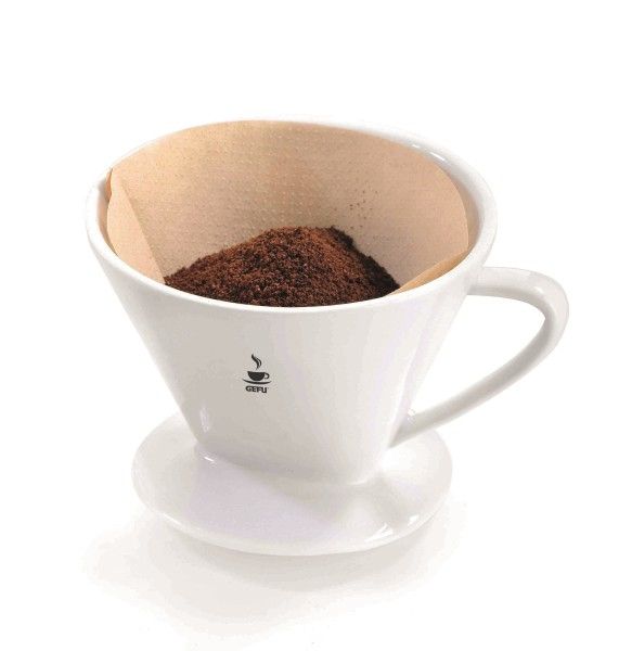 GEFU SANDRO, B&auml;gare, Kaffefilter, &aring;teranv&auml;ndningsbara, Porslin, Vit, 125 mm, 150 mm
