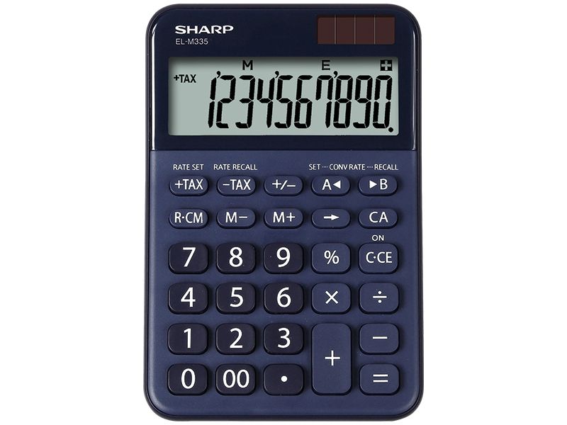 Sharp EL-M335, Desktop, Basis, 10 cifre, Batteri/Solar, Blå