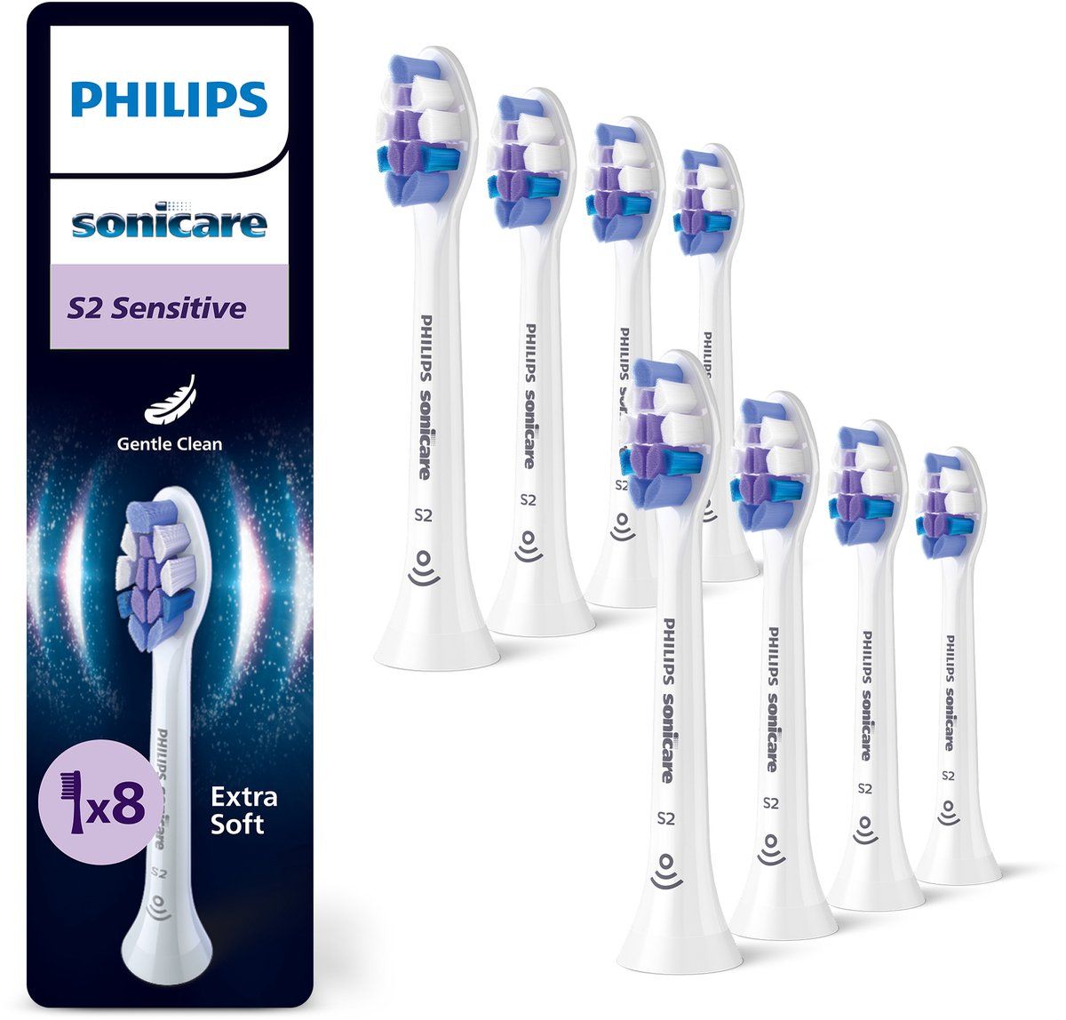 Philips - Sonicare Sensitive S2 - Hvid - 8 Stk Tandbørstehoveder