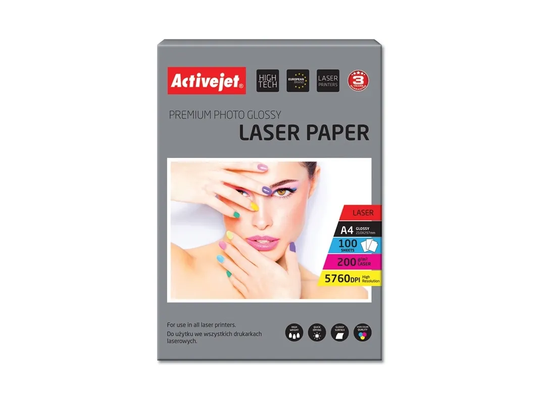 Activejet Ap4-200G100l (A4 100 Kopier) Blankt Papir, Glans, 200 G/M², Laser, A4, 21X29.7 Cm, Hvid