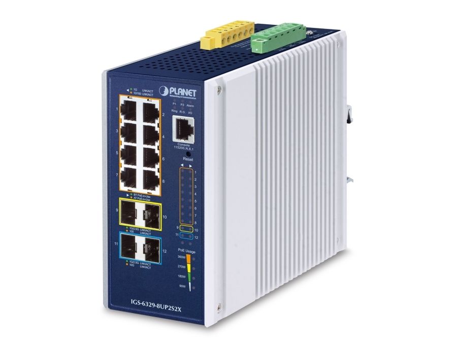 Planet Ip30 Din-Rail Industrial L3, Managed, L3, Gigabit Ethernet (10/100/1000), Vollduplex, Power Over Ethernet (Poe), Wandmontage