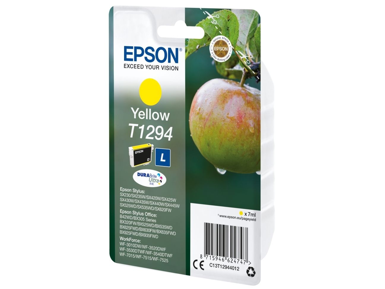 Epson T1294 - 7 Ml - Gelb - Original - Blister - Patrone - Für Stylus Sx230, Sx235, Sx430, Sx438 Workforce Wf-3010, 3520, 3530, 3540, 7015, 7515, 752
