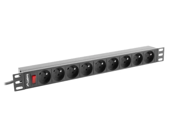 Lanberg PDU-09F-0300-BK, Perus, 1U, Vaaka, Alumiini, Muovi, Musta, Harmaa, 9 AC-pistorasia(a)