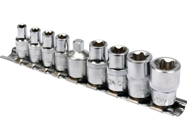Yato Yt-0520, Steckschlüssel-Satz, 1/4", Metrisch, 9 Kopf/Köpfe, E10, E12, E14, E16, E5, E6, E7, E8, Chrom-Vanadium-Stahl