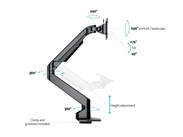 Multibrackets M VESA Gas Lift Arm Single HD - Monteringssats (vridbar arm, bordsfäste) - för platt panel - aluminium - svart - skärmstorlek: 15-32 | Spel - Bildskärmar & tillbehör - Bord & väggfäste | GameStuff