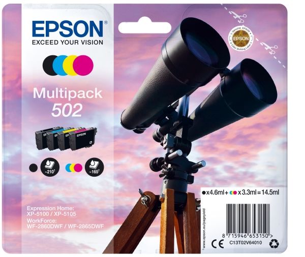 Epson 502 Multipack - 4 Pakete - Sort, Gul, Cyan, Magenta - Original - Blister - Blækpatron - Für Expression Home Xp-5100, Xp-5105, Xp-5150, Xp-5155