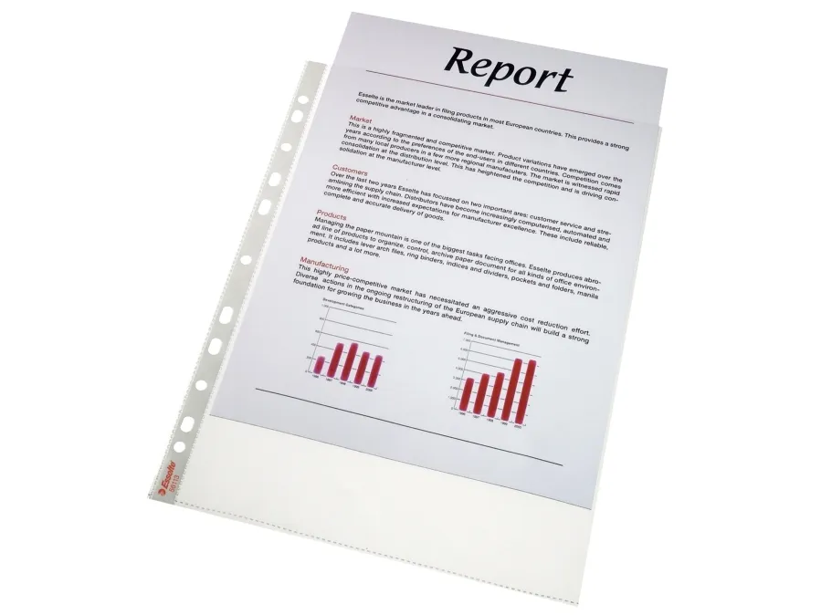 Plastfickor A4 Esselte 56113 0,075 mm Premium glas klar med baksida - (100 st.) | Arkivering - Elastikmappar & Chartekker - Övriga | GameStuff